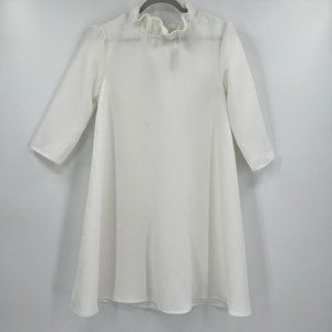 Tuckernuck White Daphne Dress Long Sleeve Swing High-Neck Ruffle Collar Bow XS